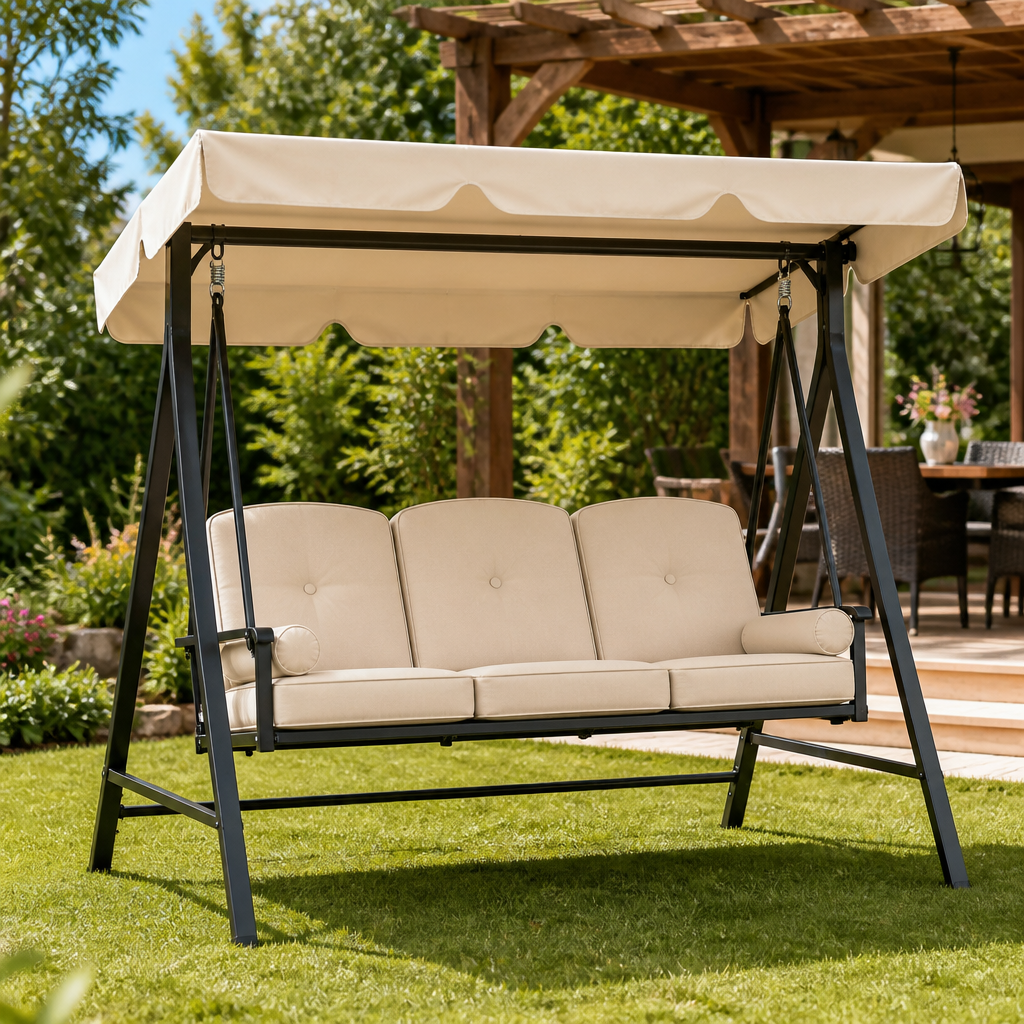 3-Seater Outdoor Garden Swing Chair with Canopy